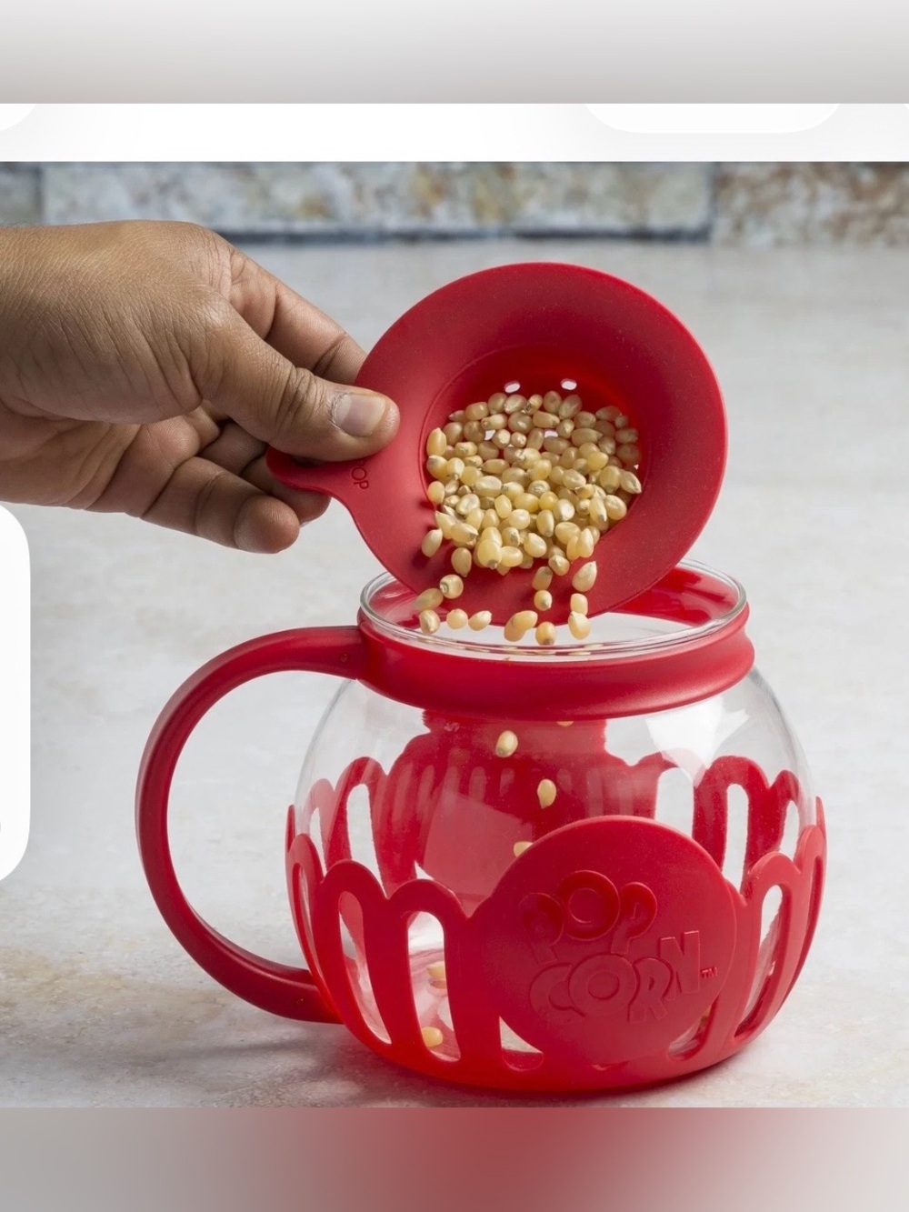 Popcorn 🍿 Glass Popcorn Popper: microwave popper with Red Silicone Sleeve: 1.5QT